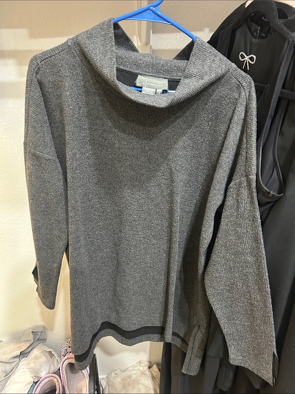 Anthropologie Classic Gray Ribbed-Cuff Women's Sweater
